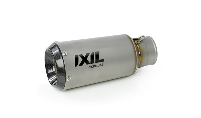 Close up of the Ixil Race Xtrem Silencer with Carbon Fibre End Cap