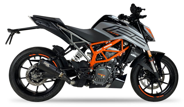 IXIL CM3259RB Race Xtrem Black Slip-On Exhaust KTM Duke 390 2021-23, matt black stainless-steel conical silencer with removable dB killer, 230 mm length