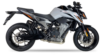 Ixil Race Xtrem black conical slip-on exhaust silencer fitted to KTM 790 Duke 2023–2026