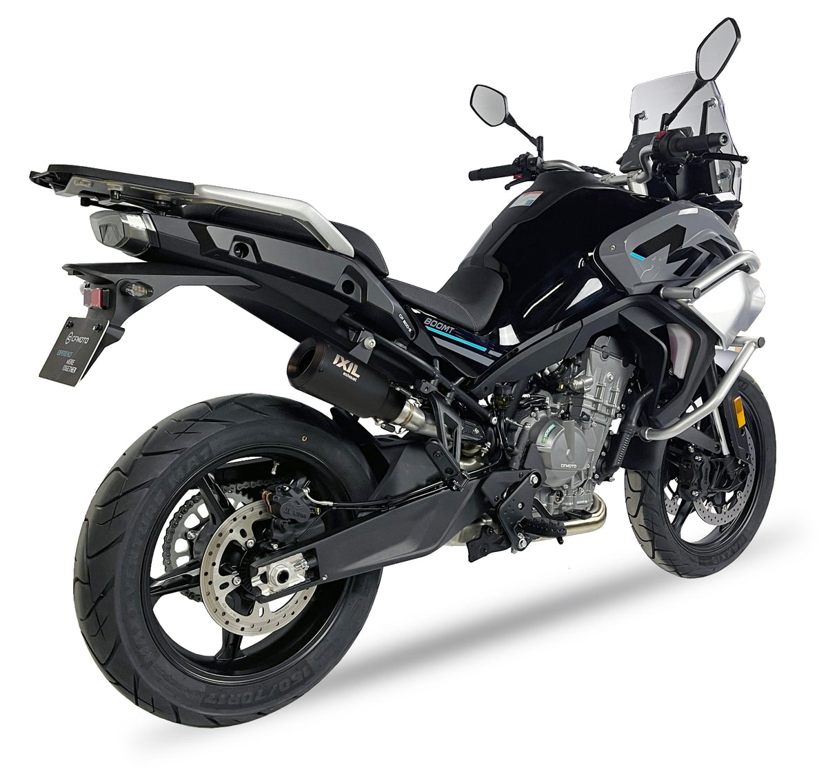 Ixil Race Xtrem black conical slip-on exhaust silencer fitted to CF Moto 800MT 2025–2026_1