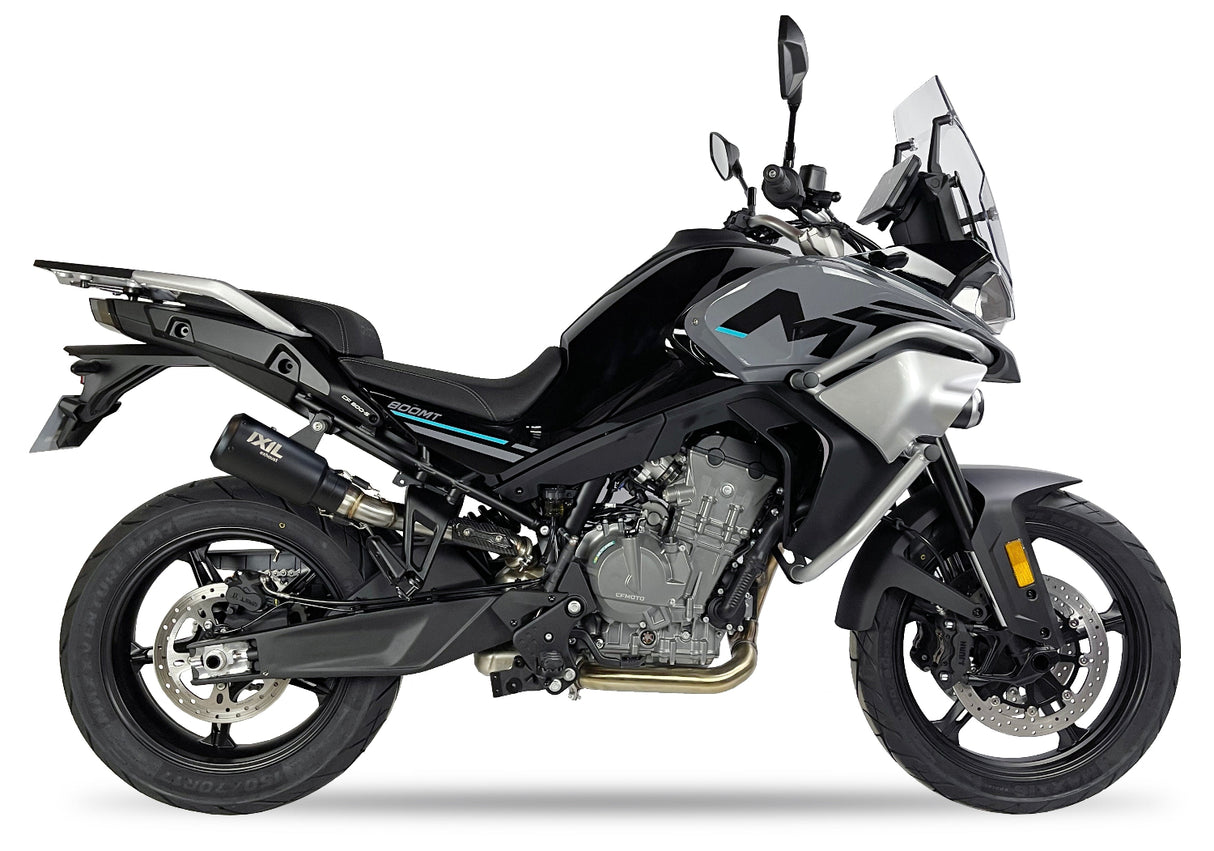 Ixil Race Xtrem black conical slip-on exhaust silencer fitted to CF Moto 800MT 2025–2026