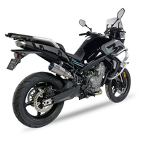 Ixil Race Xtrem stainless steel slip-on exhaust with carbon fibre end cap fitted to CF Moto 800MT 2025–2026
