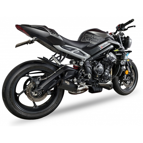 Ixil Race Xtrem Black Full System for the Triumph Street Triple 765, Available at Motorcycle Performance Stores.