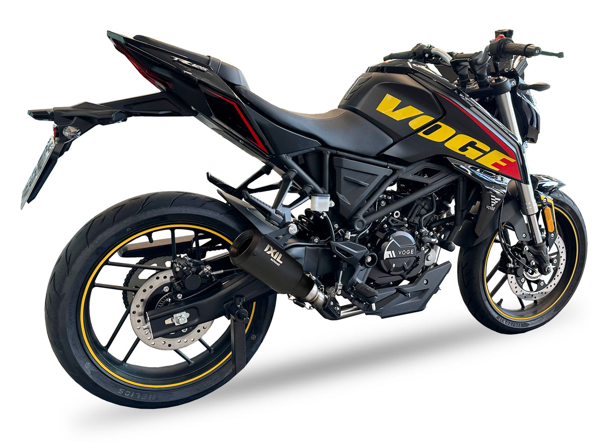 Ixil Race Xtrem black conical full exhaust system for Voge 125 R with stainless collectors, carbon heat shield and lambda sensor port_1