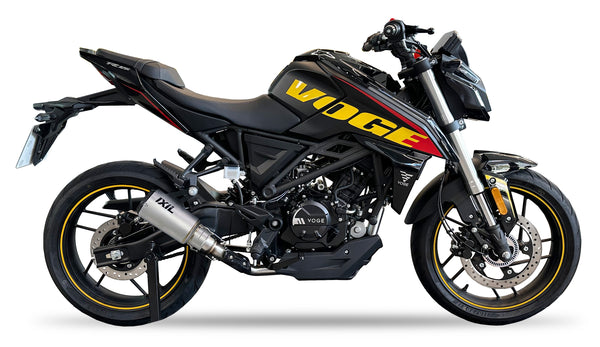 Ixil Race Xtrem conical stainless steel full exhaust system for Voge 125 R with carbon fibre end cap and satin finish