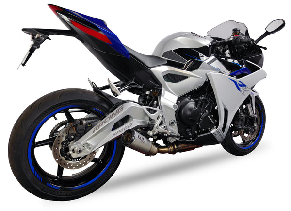 Ixil Race Xtrem conical stainless steel slip-on silencer for Zontes 703 RR with removable dB killer and satin finish_1