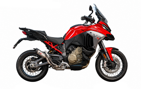 QD Gunshot titanium and carbon fibre road legal slip-on silencer for Ducati Multistrada V4 compatible with OEM panniers_1