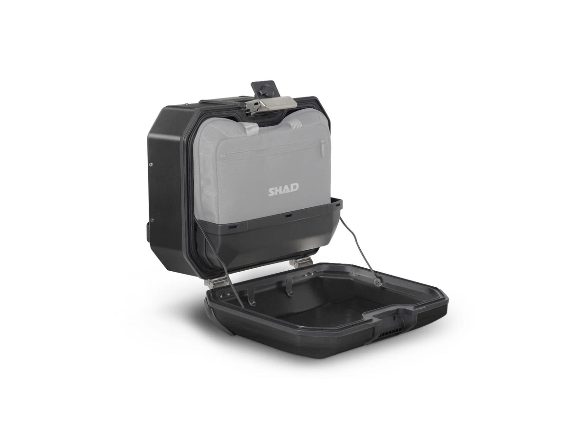 SHAD TR36 Terra black right aluminium pannier 35 litre waterproof motorcycle side case with lock system and mesh restraint_3