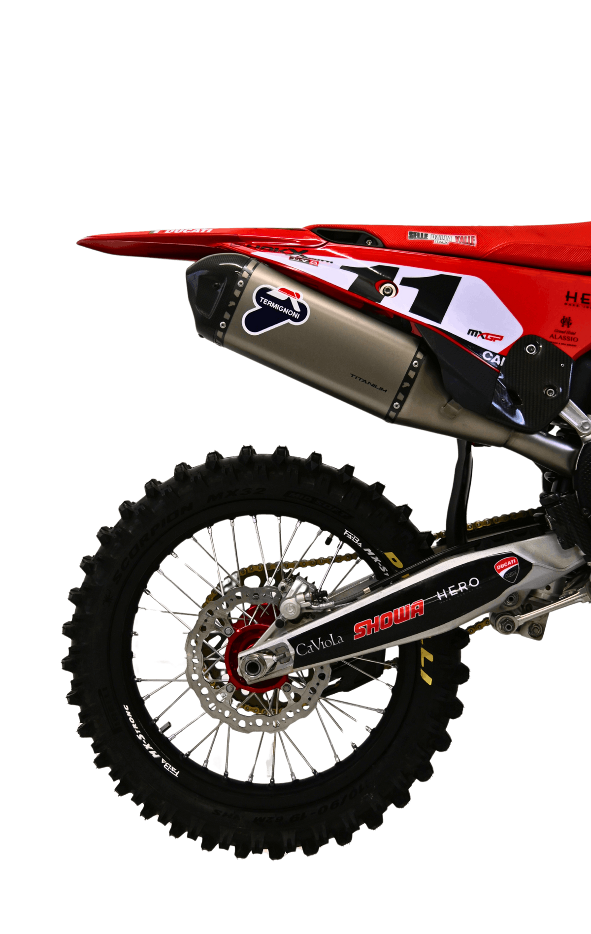Termignoni underseat titanium racing exhaust fitted to Ducati Desmo MX 450 2025-2026 motocross bike_2