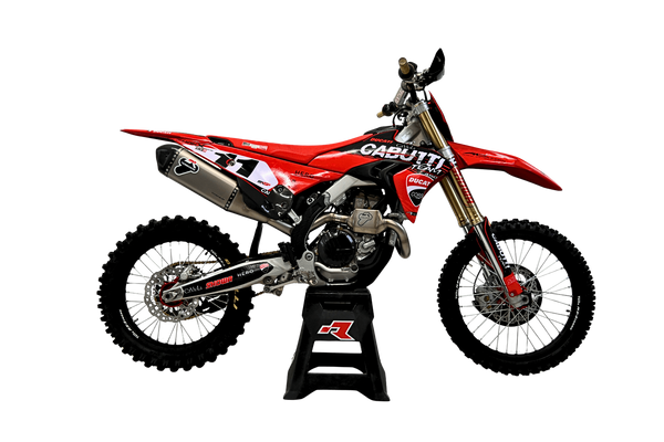 Termignoni underseat titanium racing exhaust fitted to Ducati Desmo MX 450 2025-2026 motocross bike