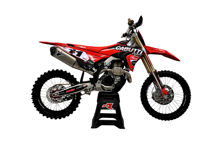 Termignoni underseat titanium racing exhaust fitted to Ducati Desmo MX 450 2025-2026 motocross bike