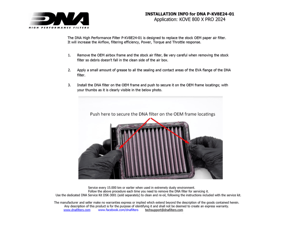 DNA Performance Air Filter Kove 800 X Pro 2024-25 - Motorcycle Performance Store