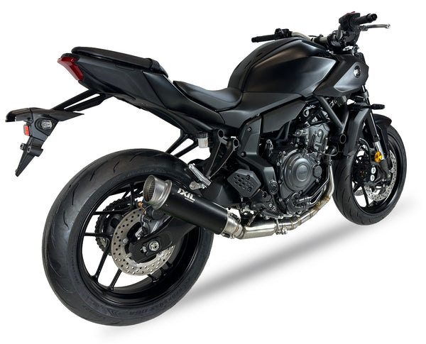 Ixil Sport Xtrem Black full exhaust system fitted to Yamaha MT-07 with round matte black silencer_1