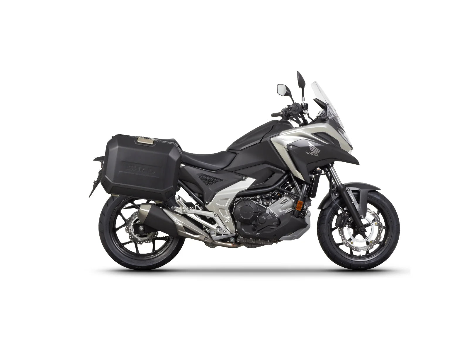 SHAD SH35 panniers with 4P fitting kit Honda NC750X 2021-2025 aluminium look 35 litre motorcycle luggage system