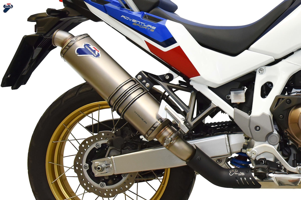Termignoni Titanium Slip-On Silencer for Honda Africa Twin CRF1100L 2020-2023 with exhaust valve link pipe, fixed dB killer and Honda aluminium pannier compatibility_3