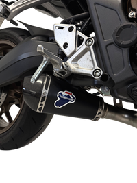 Termignoni Relevance Black Stainless Steel Full System for Honda CBR650R 2025-26. Carbon end cap, removable dB killer, weight saving, and race-inspired Termignoni styling.