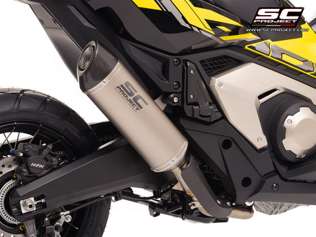 SC-Project oval titanium slip-on silencer fitted to Honda X-ADV 750 2025-2026 with carbon fibre heat shield