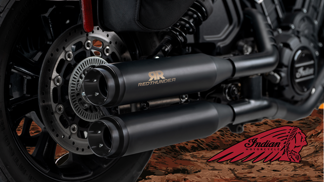 RedThunder Dual Slip-On Exhausts for the Indian Scout (Bobber/Bobber Twenty/Rogue) (2017-24). Available at Motorcycle Performance Store.