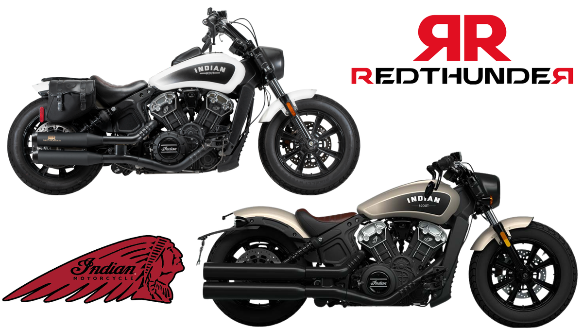 RedThunder Dual Slip-On Exhausts for the Indian Scout (Bobber/Bobber Twenty/Rogue) (2017-24). Available at Motorcycle Performance Store.