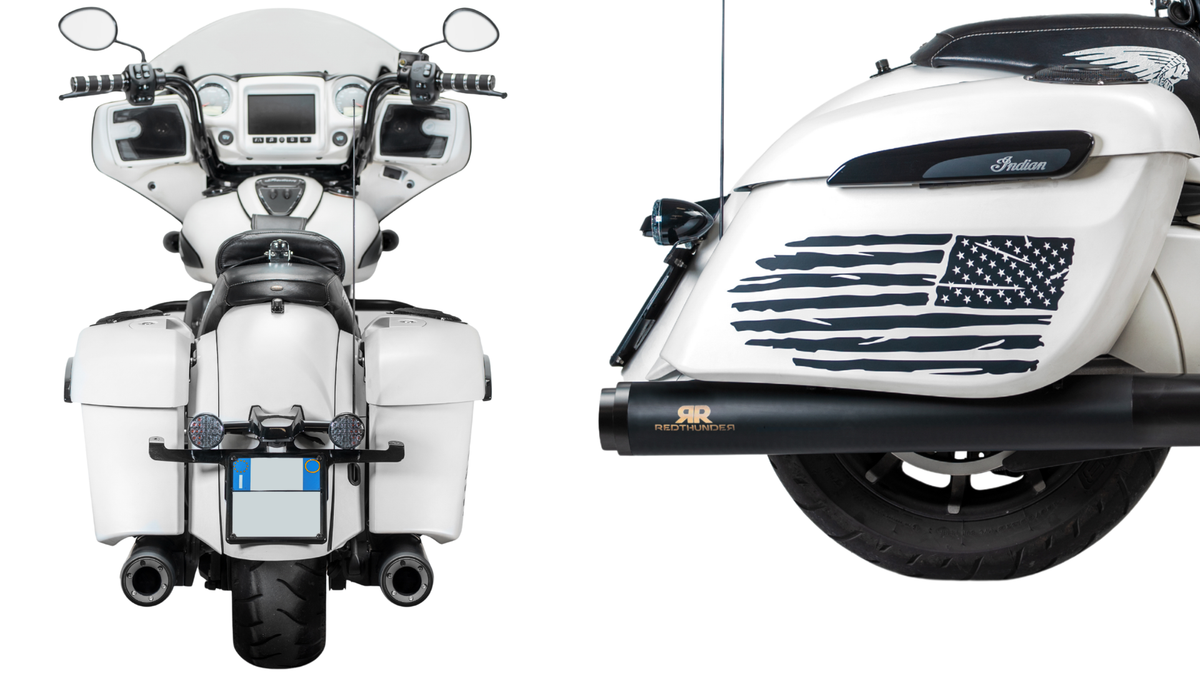 RedThunder Dual Slip-On Exhausts for the Indian Springfield (Dark Horse) (2021-26). Available at Motorcycle Performance Store.