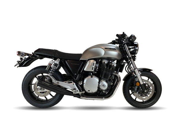Ironhead Round Matt Black Twin Slip-On Exhaust Silencers for Honda CB1100 and CB1100 EX 2016-2020 and CB1100 RS 2017-2020 with AISI304 stainless steel construction