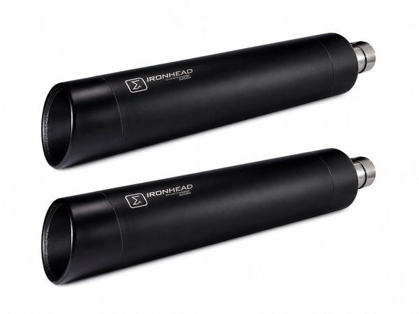 Ironhead HC2-1B Round Black twin slip-on exhaust silencers for Indian Springfield 2015-2020 with removable dB killers_1