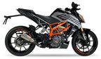 IXIL CM3259RC Race Xtrem Carbon Slip-On Exhaust KTM Duke 125 2021-23, satin matt stainless steel conical silencer with gloss carbon-fibre end cap and removable dB killer