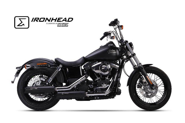 Ironhead HC1-3C Black Silencers Harley Davidson Dyna Street Bob 2006-16 - Motorcycle Performance Store