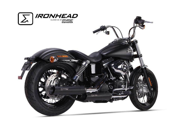 Ironhead HC1-3C Black Silencers Harley Davidson Dyna Street Bob 2006-16 - Motorcycle Performance Store