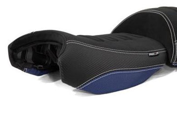 Isotta Comfort Riders Seat with Prostate Channel Lowered Black/Blue/Red Trophy BMW R1200GS