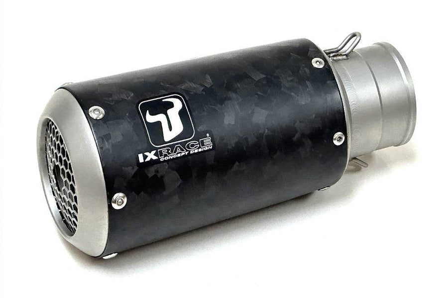 Close up of the Ixrace MK2 Carbon Forged Silencer