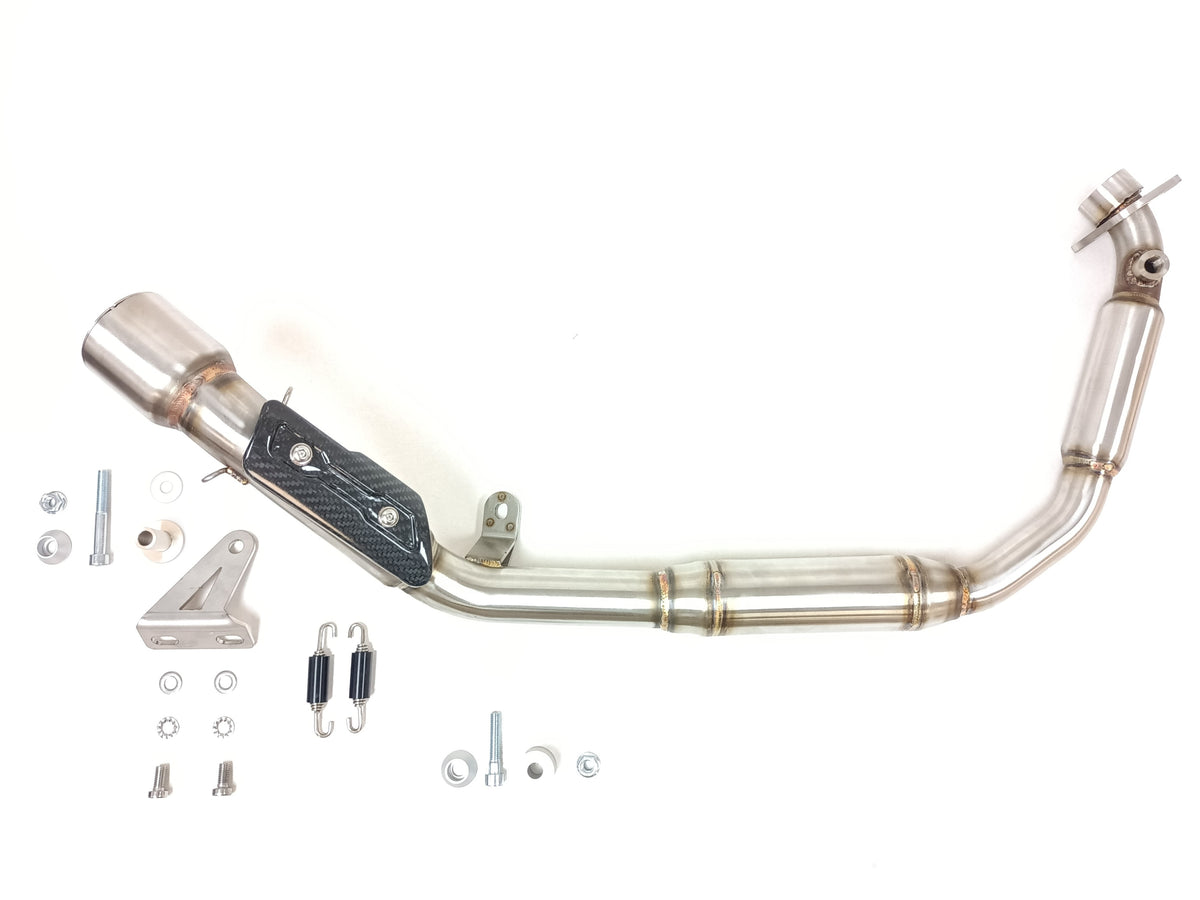 Ixil Race Xtrem black conical full exhaust system for Voge 125 R with stainless collectors, carbon heat shield and lambda sensor port_3