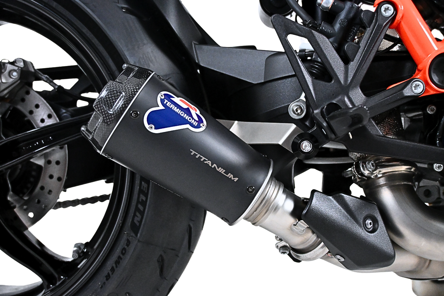 Termignoni GP2R-RHT Black Titanium Silencer KTM 1390 Super Duke R EVO with mesh detailing and stainless steel link pipe