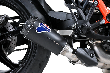 Termignoni GP2R-RHT Black Titanium Silencer KTM 1390 Super Duke R EVO with mesh detailing and stainless steel link pipe