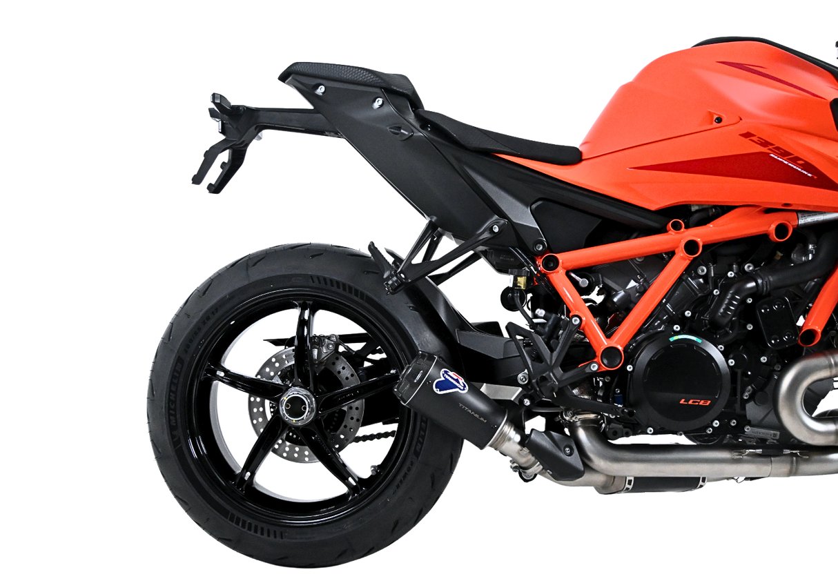 Termignoni GP2R-RHT Black Titanium Silencer KTM 1390 Super Duke R EVO with mesh detailing and stainless steel link pipe_1