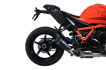 Termignoni Relevance Black Blue Titanium Silencer KTM 1390 Super Duke R with blue riveted straps and removable dB killer_1