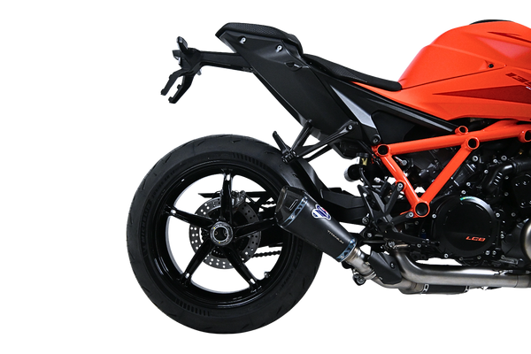 Termignoni Relevance Black Blue Titanium Silencer KTM 1390 Super Duke R with blue riveted straps and removable dB killer_1