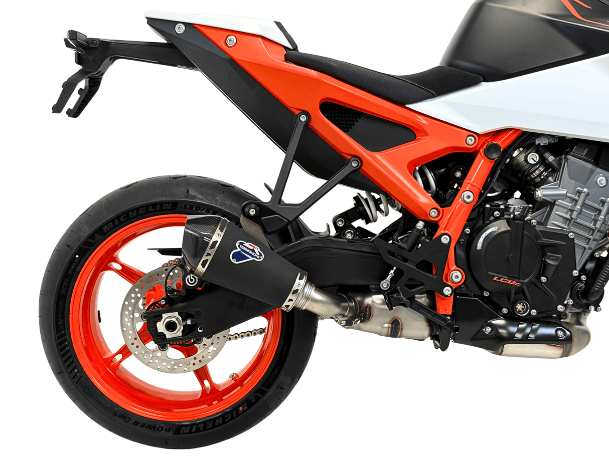 Termignoni conical black silencer fitted to KTM Duke 990 2024–2026 stainless steel exhaust with removable db killer_2