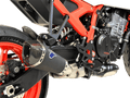 Termignoni conical black silencer fitted to KTM Duke 990 2024–2026 stainless steel exhaust with removable db killer