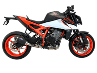 Termignoni conical black silencer fitted to KTM Duke 990 2024–2026 stainless steel exhaust with removable db killer