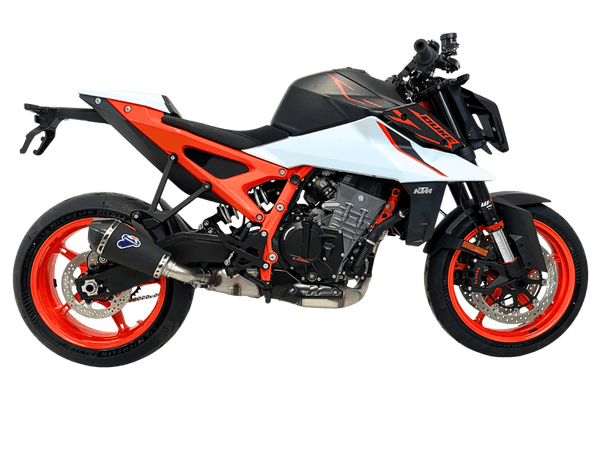 Termignoni conical black silencer fitted to KTM Duke 990 2024–2026 stainless steel exhaust with removable db killer_3