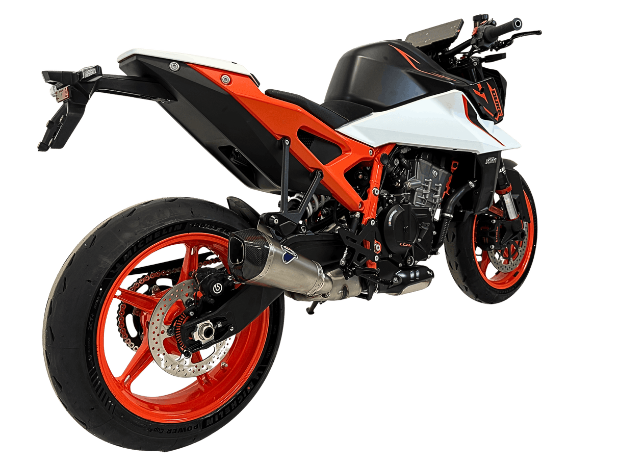 Termignoni stainless steel conical silencer fitted to KTM Duke 990 2024–2026 exhaust with removable db killer_2