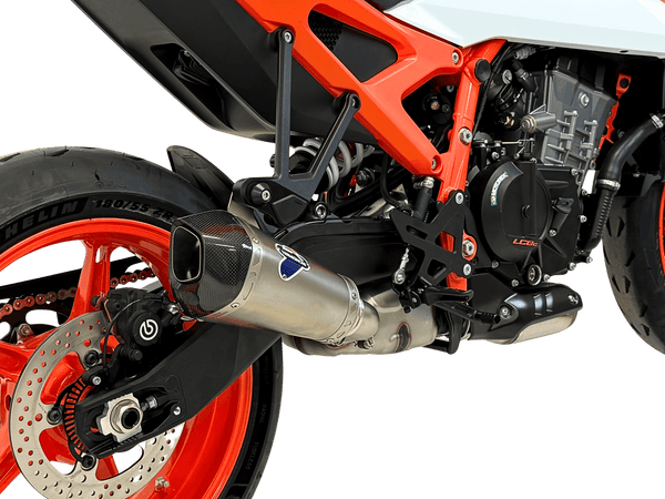 Termignoni titanium conical silencer fitted to KTM Duke 990 2024–2026 exhaust with removable db killer_1
