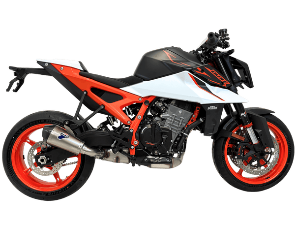 Termignoni titanium conical silencer fitted to KTM Duke 990 2024–2026 exhaust with removable db killer_3
