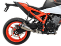 Termignoni GP2R-RHT titanium silencer fitted to KTM Duke 990 2024–2026 with mesh detail and removable db killer