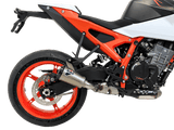 Termignoni GP2R-RHT titanium silencer fitted to KTM Duke 990 2024–2026 with mesh detail and removable db killer