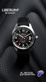 Termignoni Liberum RE-XHAUST Solar Steel automatic watch with recycled stainless steel case and black or yellow dial