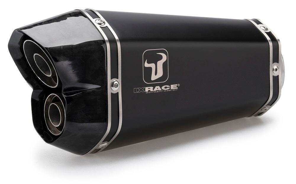Close up of the Ixrace M8 Dual Black Silencer