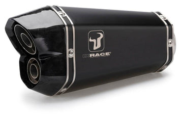 Close up of the Ixrace M8 Dual Black Silencer