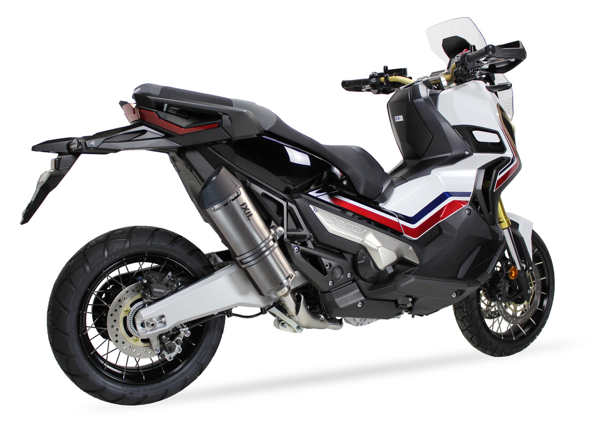 Ixil Hexoval Xtrem Inox stainless steel silencer fitted to Honda Forza 750 2021-2024 with satin finish_1